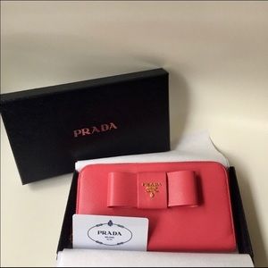 Prada Saffiano Leather Fiocco Wallet - Peonia